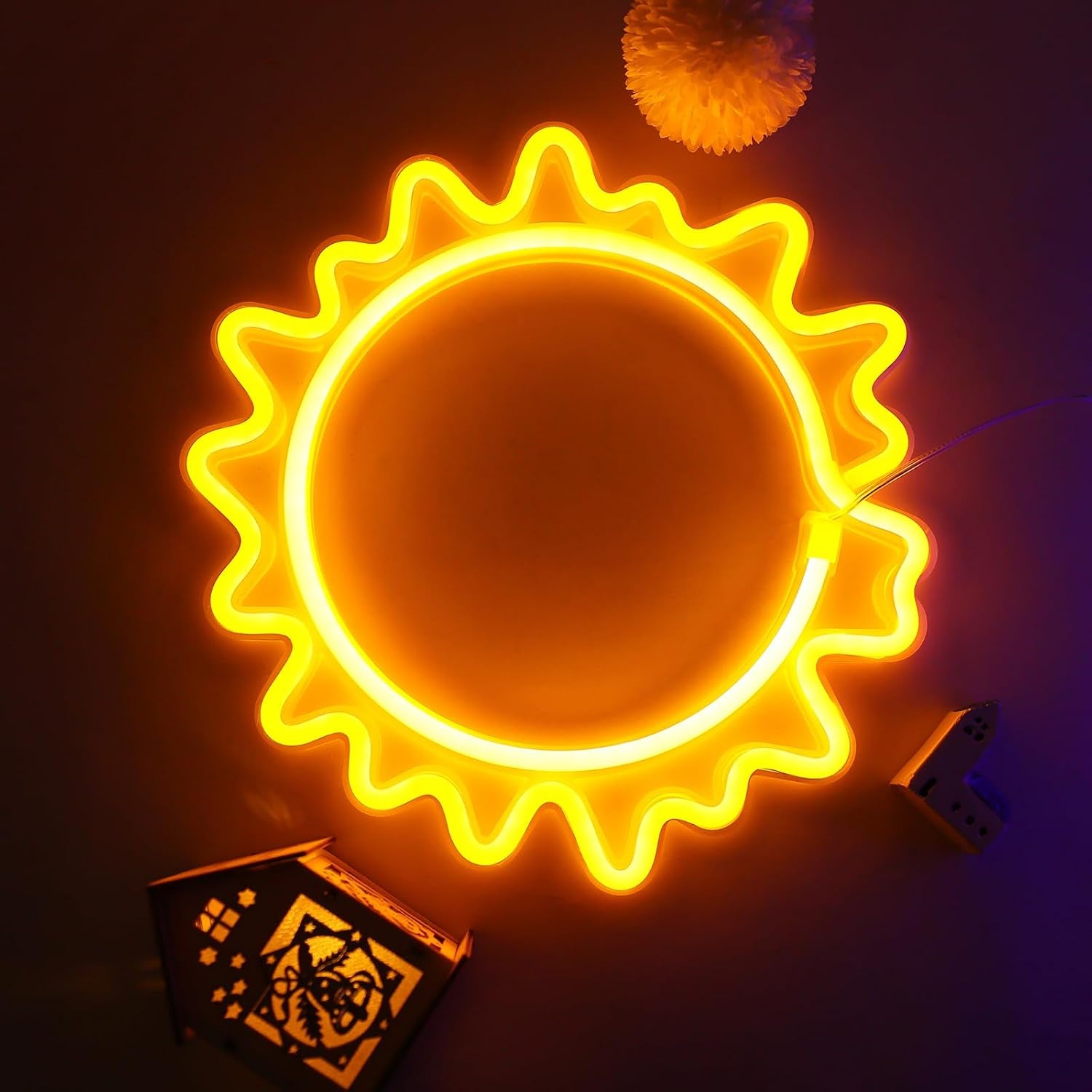 Sun Neon Signs, Neon Lights Signs Sunflower Warm White Light up Signs for Wall Decor Battery and USB Operated Neon Decorative Lights for Home, Bedroom, Bar, Party, Wedding, Christmas