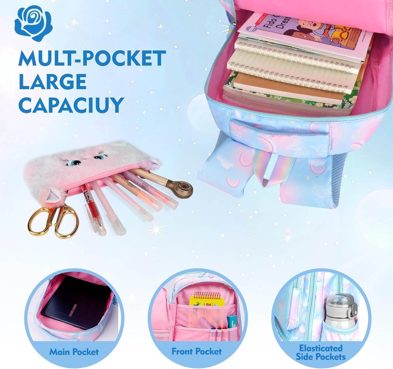 Aesthetic Kawaii Rainbow Backpack