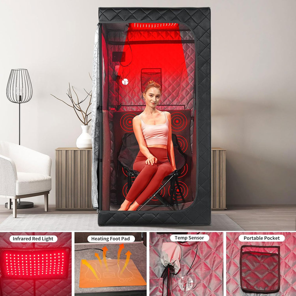 Infrared Sauna Box, Portable Infrared Sauna for Home, Personal Infrared Sauna with Red Light Threapy, Remote Control, Heating Foot Pad, Upgraded Comfortable Chair