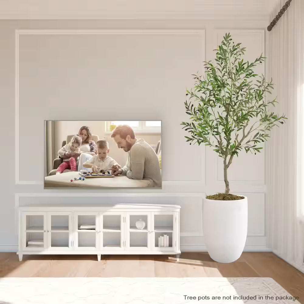 New Year Trees 7 Ft. Artificial Olive Tree 84In Fake Plants with Black Pot Indoor Outdoor Bedroom Living Room Office Dec