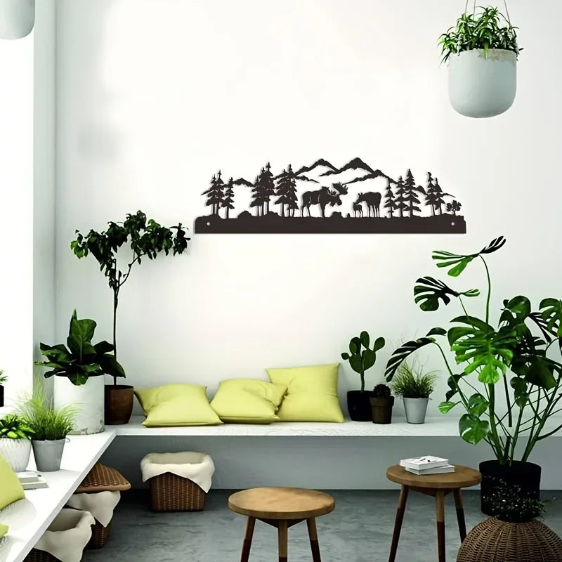 Metal Crafts Metal Wall Decoration, Home Decoration Art Forest Moose Living Room Interior Decoration Ornaments Wall Decoration