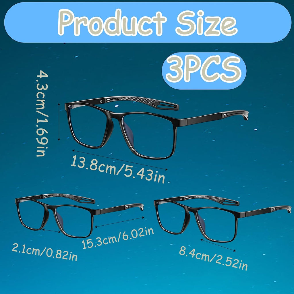 3Pcs Auto Focus Glasses, Bifocal Reading Glasses, Progressive Multifocal Glasses for Men, Varifocal Glasses (Mid-Near Range, 2X, 2.5X, 3X)