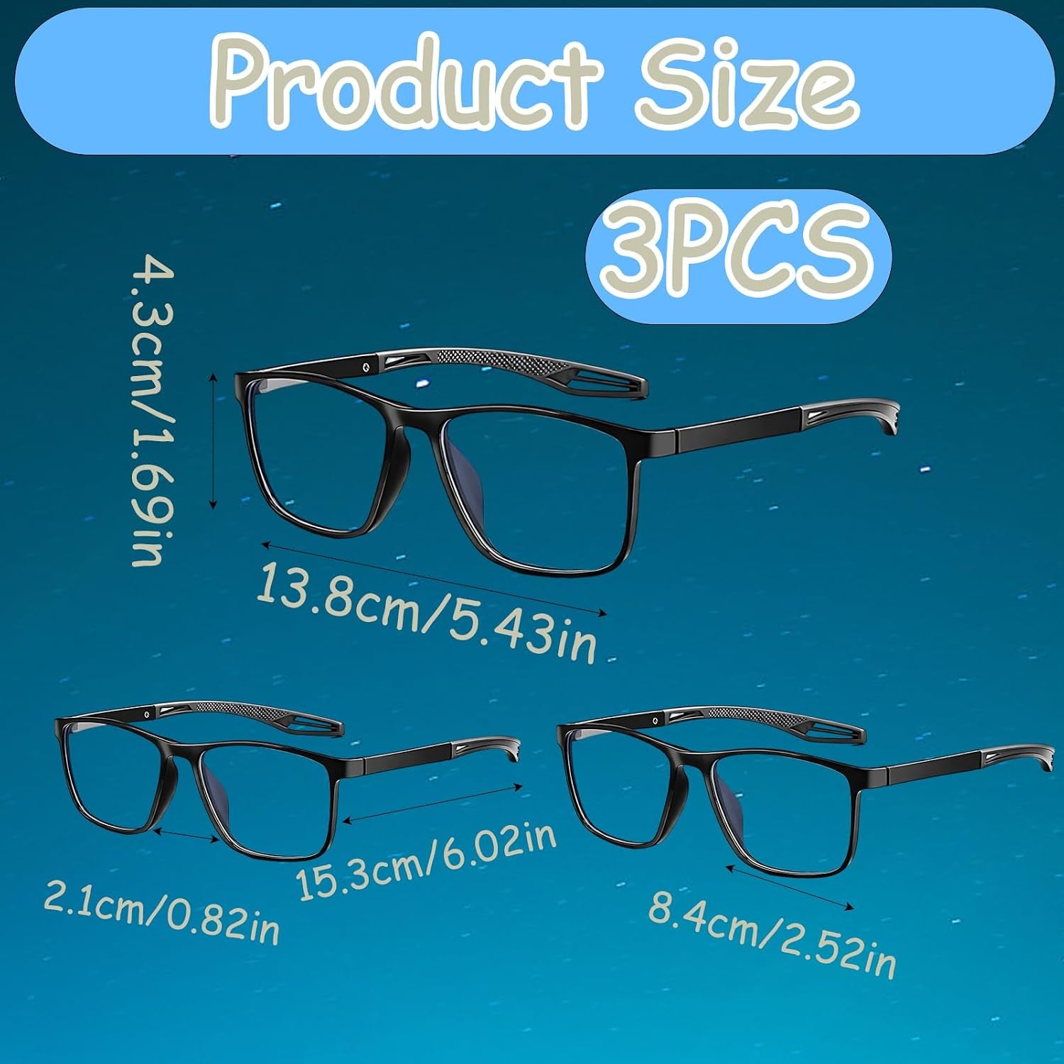 3Pcs Auto Focus Glasses, Bifocal Reading Glasses, Progressive Multifocal Glasses for Men, Varifocal Glasses (Mid-Near Range, 2X, 2.5X, 3X)