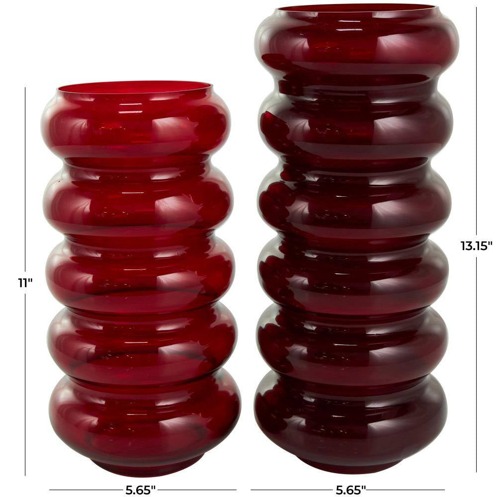 Red Bubble Glass Decorative Vase (Set of 2)