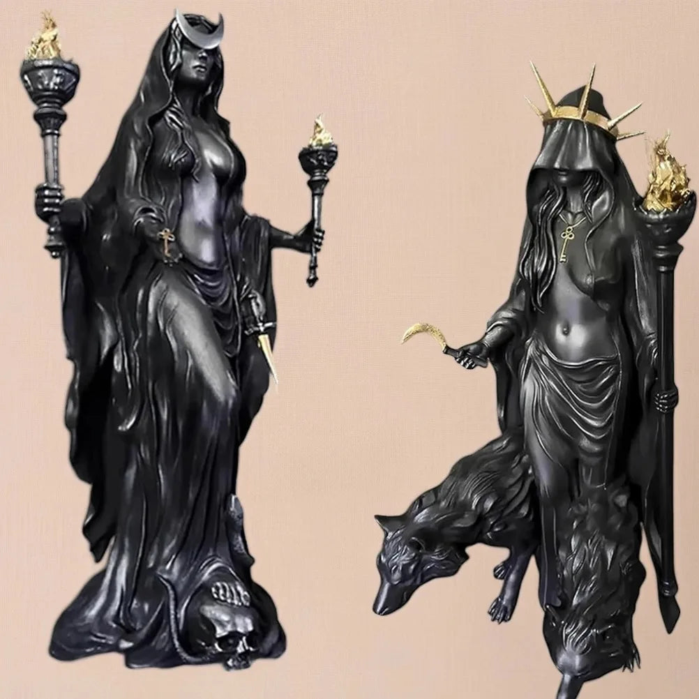 Witch Statue Halloween Decoration Greek Goddess Statue Home Decoration Modern Magic Hound Resin Sculpture Decoration
