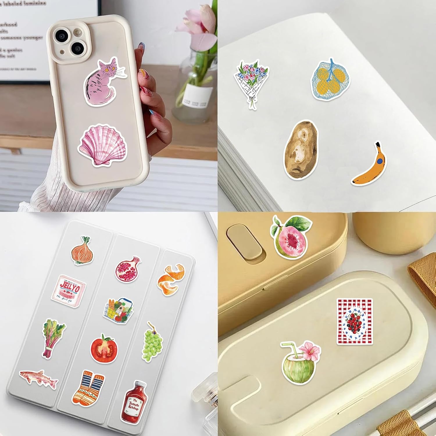 Cute Aesthetic Water Bottles Stickers, Girls Aesthetic Stickers(Red100) | Mediterranean Style, Waterproof Aesthetic Scrapbook Sticker, Vinyl Decals for Laptop Kindle Journal