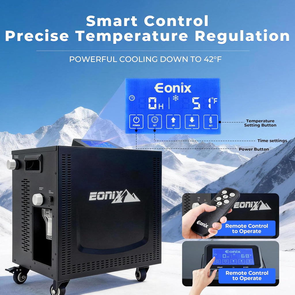 Upgrade 1/3 HP Cold Plunge Chiller,Ice Bath Water Chiller for Cold Plunge Tubs,42°F Cold Plunge Cooling System,Built-In Filter & Pump, Insulated Hoses,Remote Control,Ideal for Ice Bath Recovery