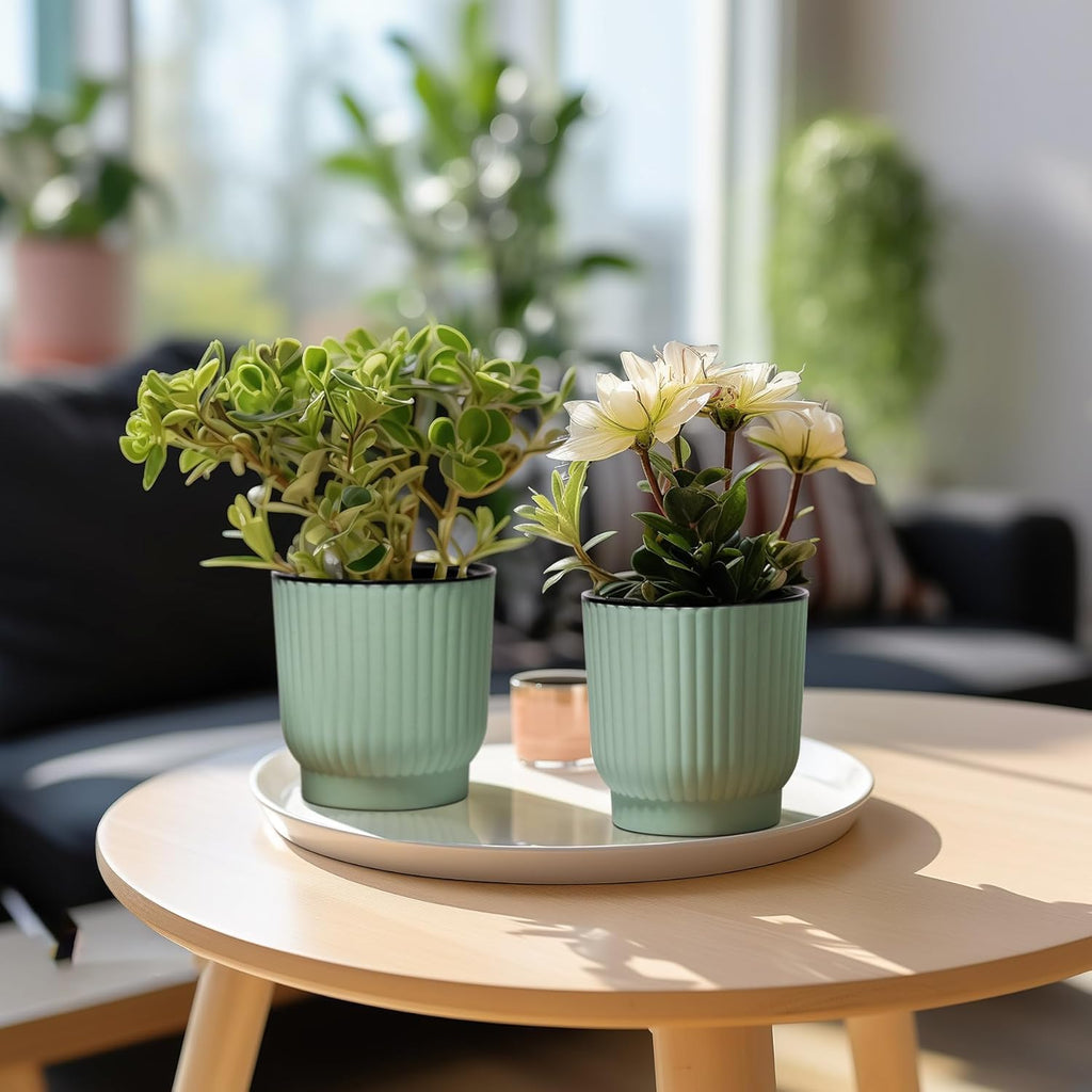 4.5 Inch Plant Pots Self Watering, 6 Pack African Violet Pots, Small Plant Pots for Plants, Small Indoor Plant Pot, Self Watering Planter for African Violet, Succulents (6 Pack 4.5" Pots, Green)