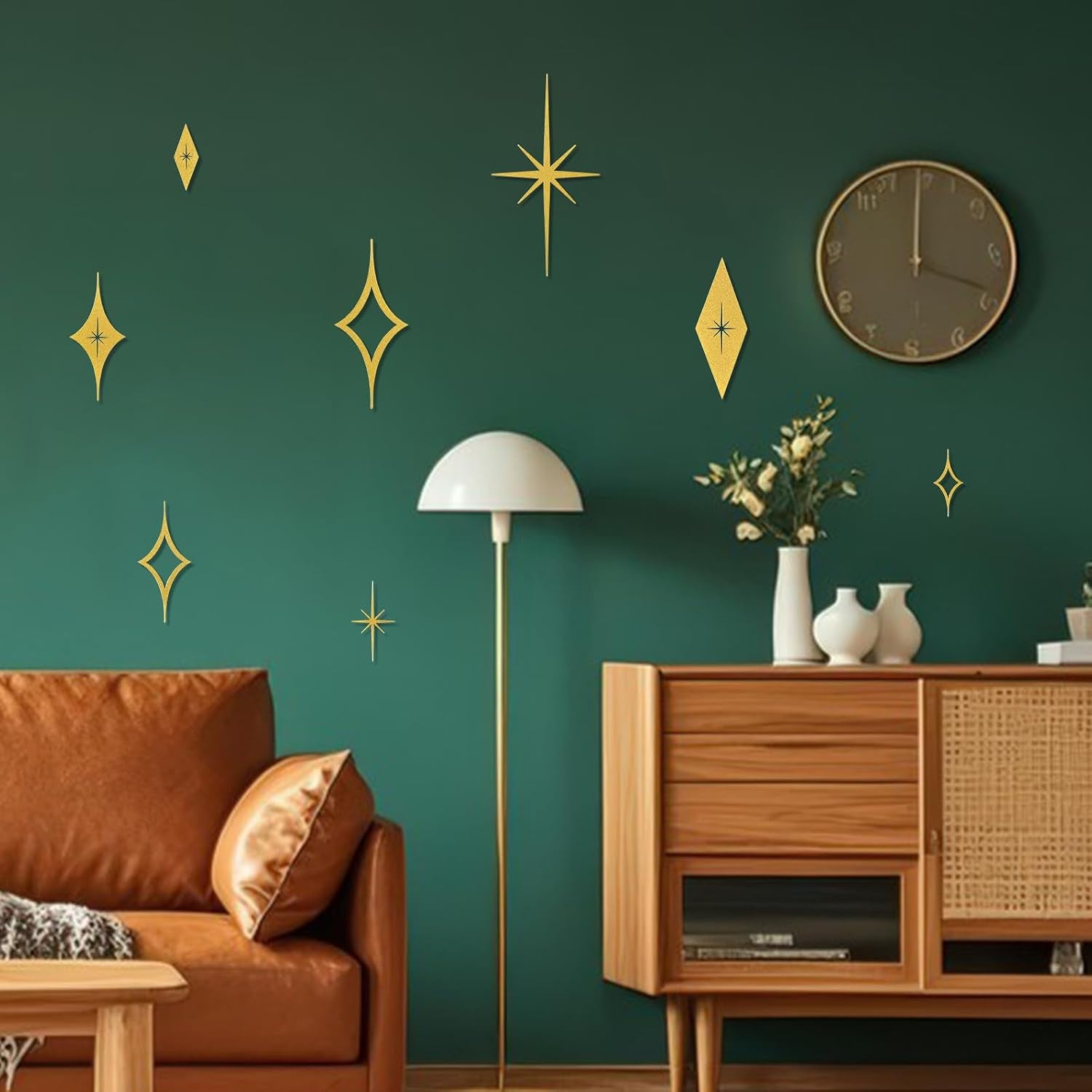 8 Piece Metal Mid Century Modern Wall Art Decor Vintage Style Gold Starburst Metal Wall Art Decor Mid Century Modern Star Bursts Decor for Living Room Bedroom Home Bathroom (Gold)