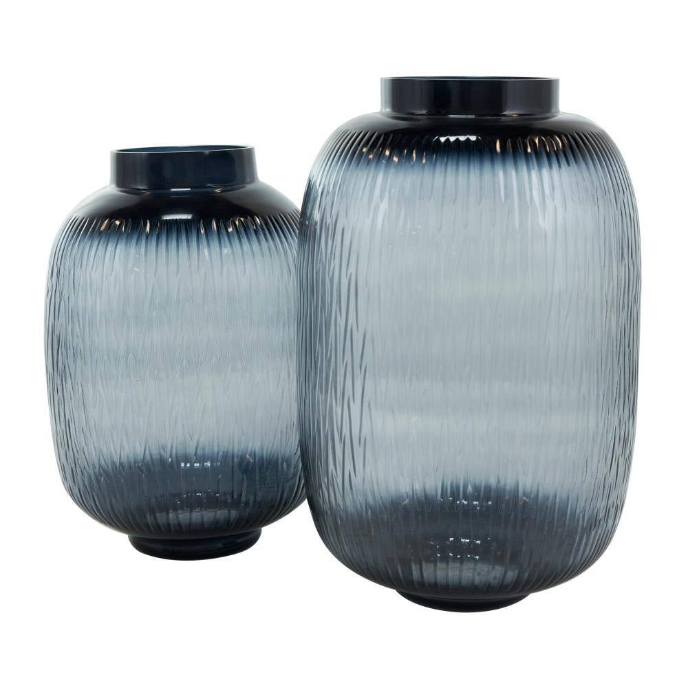 Black Textured Ombre Glass Decorative Vase (Set of 2)