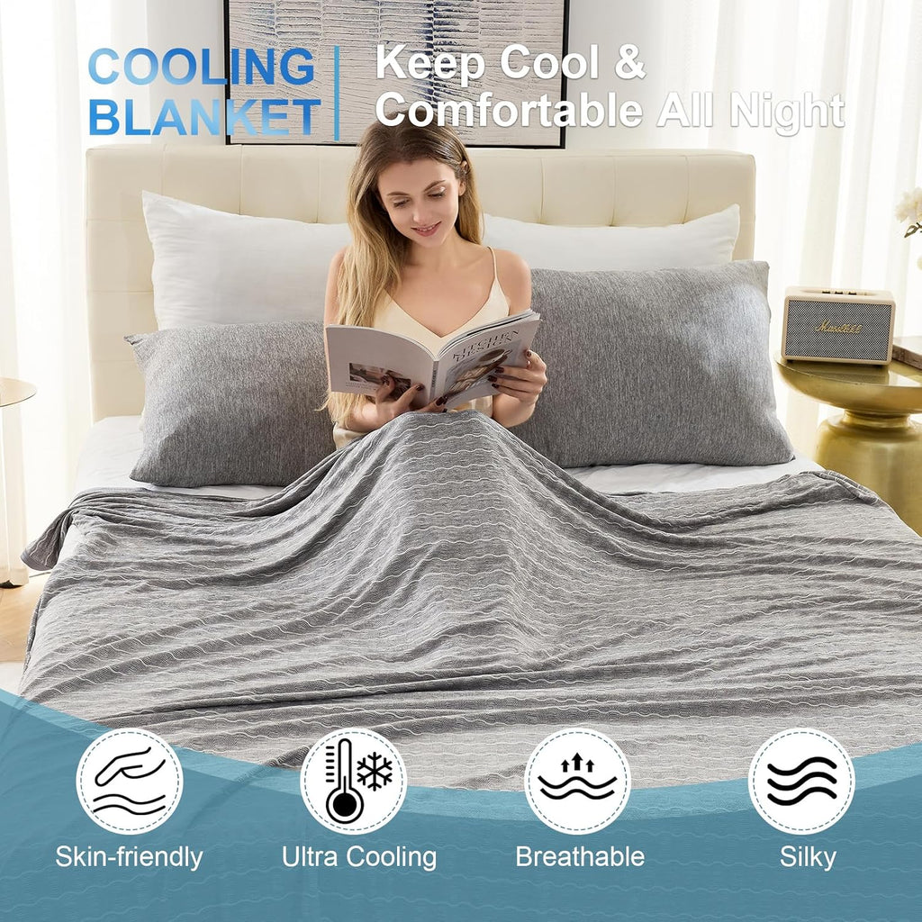 Grey Cooling Throw Blanket Arc-Chill Cool Summer Blanket with Q-Max > 0.5 Japanese Cold-Sensing Technology Perfect for Night Sweats and Hot Sleepers 200X220Cm Cooling Blanket