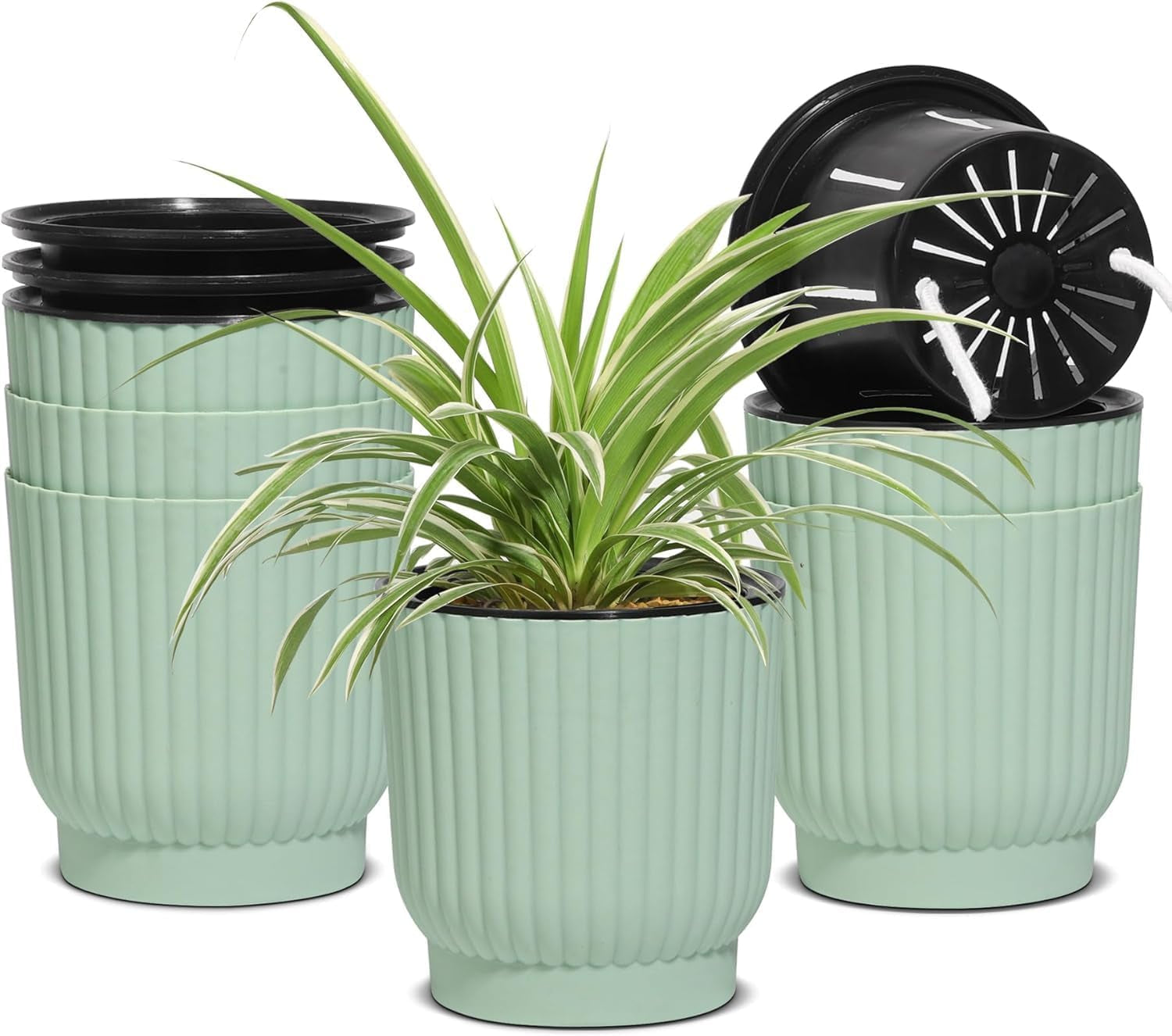 4.5 Inch Plant Pots Self Watering, 6 Pack African Violet Pots, Small Plant Pots for Plants, Small Indoor Plant Pot, Self Watering Planter for African Violet, Succulents (6 Pack 4.5" Pots, Green)