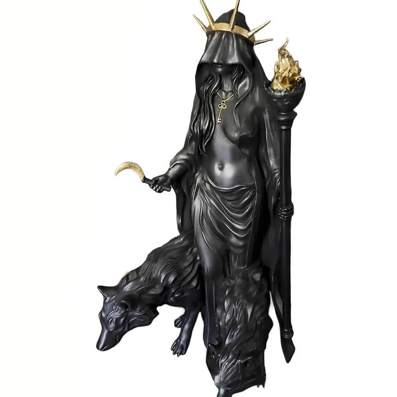Witch Statue Halloween Decoration Greek Goddess Statue Home Decoration Modern Magic Hound Resin Sculpture Decoration