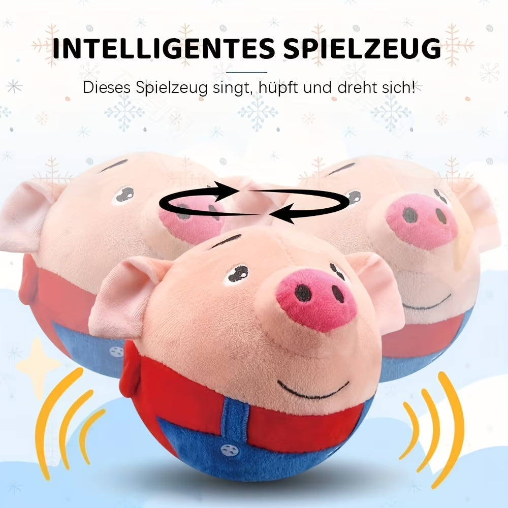 Moving , USB Rechargeable Interactive Washable Cartoon Pig Plush Sound Electronic Dog Toy, Small Plush Sound Toys for Dogs