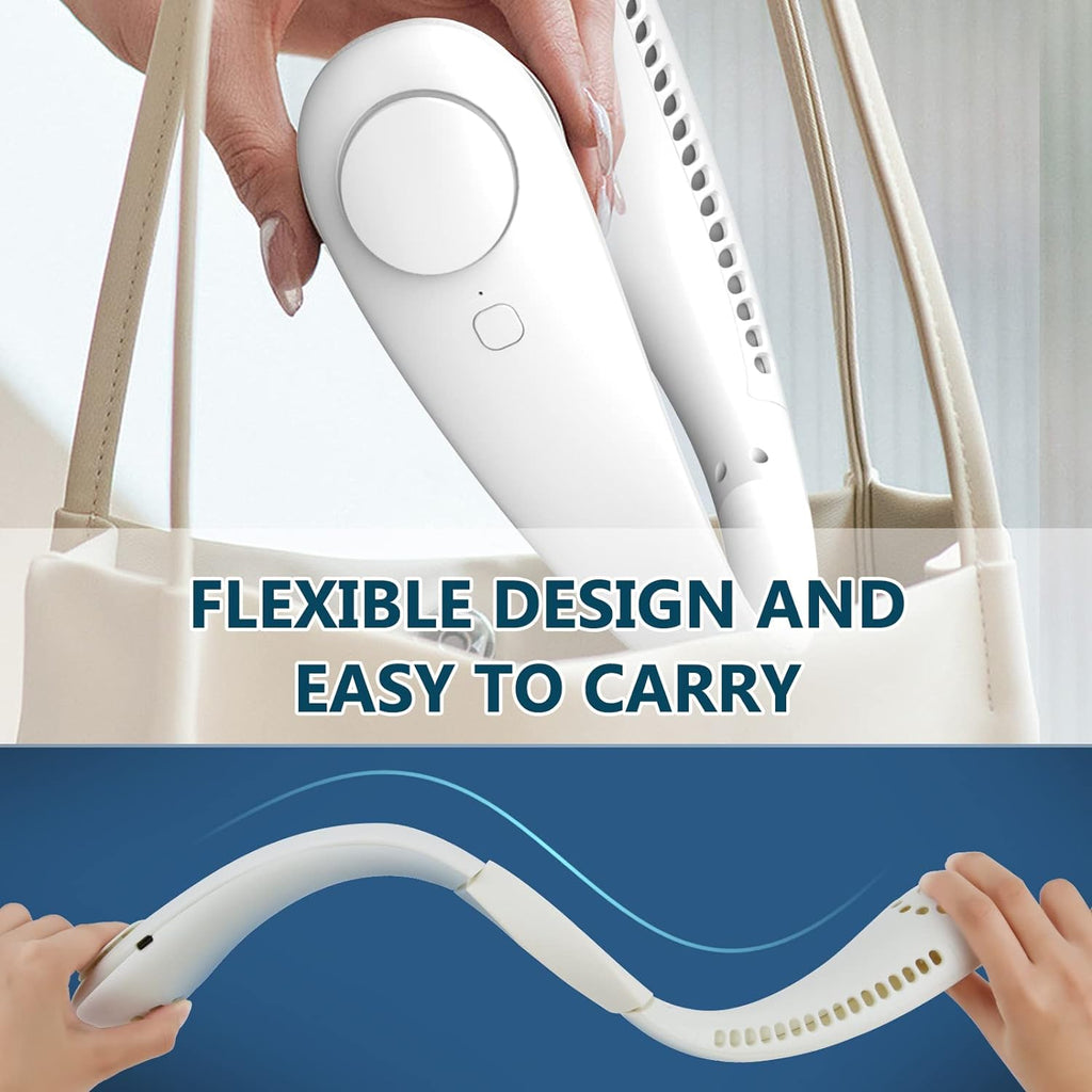 Portable Neck Fan, Bladeless Hanging Fan with 360° Airflow & 3 Speeds, USB Rechargeable Wearable Cooling Fan for Sports, Home, Office, Camping, Hiking, Indoor and Outdoor Use for Men and Women