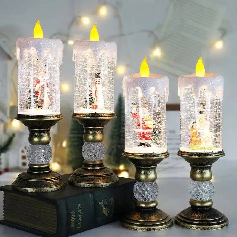 Christmas Snowflake Music Box Wind Lantern LED Candle Holiday Decor